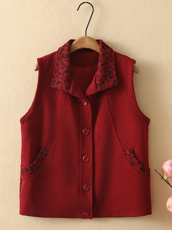 Vesta pentru femei din chenille cu spandex, decolteu pătrat, închidere frontală cu nasturi, croială lejeră, detalii brodate