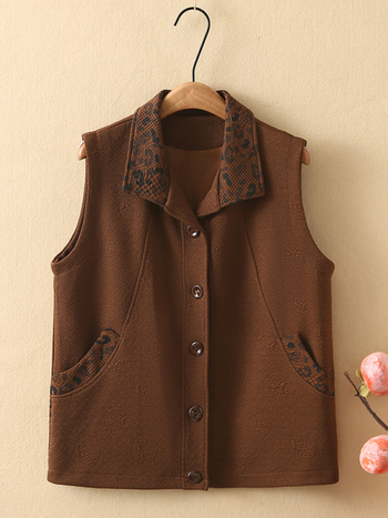 Vesta pentru femei din chenille cu spandex, decolteu pătrat, închidere frontală cu nasturi, croială lejeră, detalii brodate