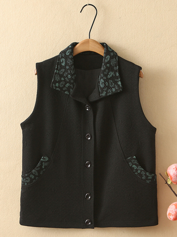 Vesta pentru femei din chenille cu spandex, decolteu pătrat, închidere frontală cu nasturi, croială lejeră, detalii brodate