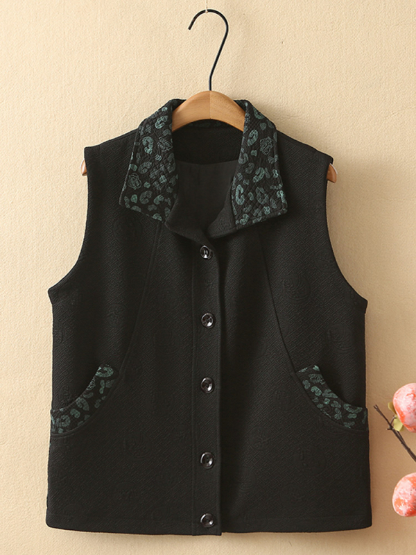 Vesta pentru femei din chenille cu spandex, decolteu pătrat, închidere frontală cu nasturi, croială lejeră, detalii brodate