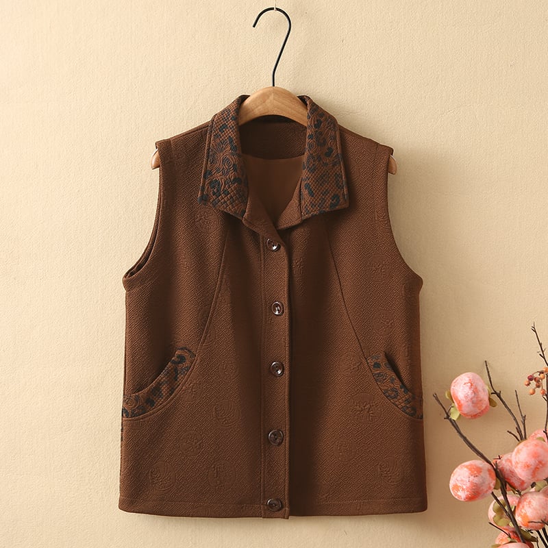 Vesta pentru femei din chenille cu spandex, decolteu pătrat, închidere frontală cu nasturi, croială lejeră, detalii brodate