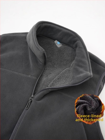 Férfi koreai stílusú fleece mellény, lazán szabott, cipzárral, őszi 2024