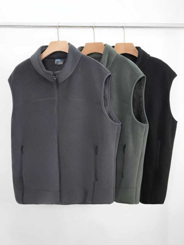 Férfi koreai stílusú fleece mellény, lazán szabott, cipzárral, őszi 2024