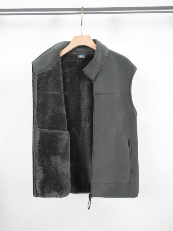 Férfi koreai stílusú fleece mellény, lazán szabott, cipzárral, őszi 2024