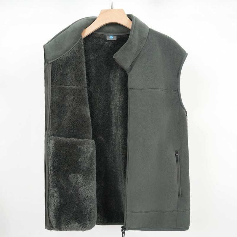 Férfi koreai stílusú fleece mellény, lazán szabott, cipzárral, őszi 2024