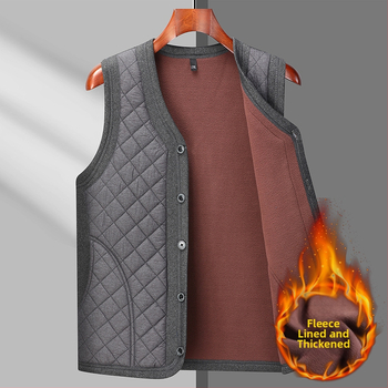 Férfi Corduroy mellény kapucnival, bélelt nyúl szőrrel, karcsú szabású, V-nyakú, dupla zárás, csíkos mintázat