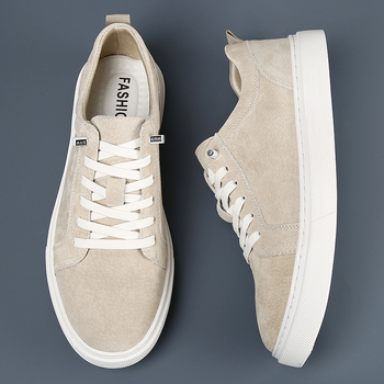 Férfi bőr sportcipő gumitalppal, könnyű, elasztikus zárás, kerek orr, PU talpbetét