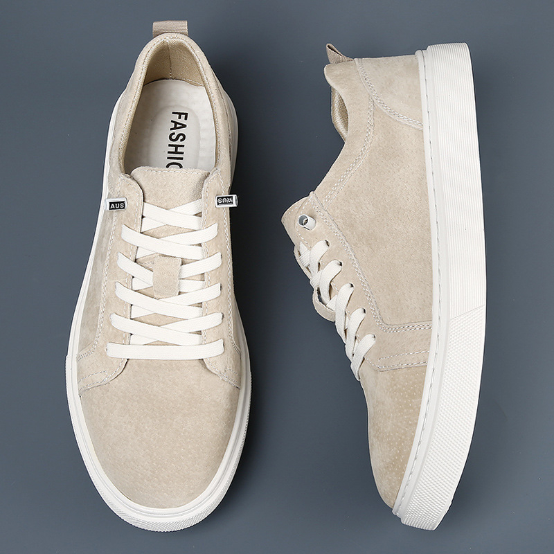 Férfi bőr sportcipő gumitalppal, könnyű, elasztikus zárás, kerek orr, PU talpbetét