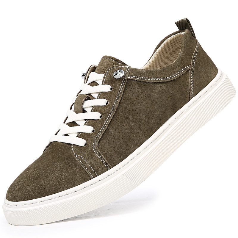 Férfi bőr sportcipő gumitalppal, könnyű, elasztikus zárás, kerek orr, PU talpbetét