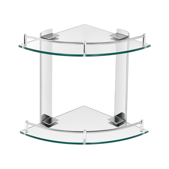 Raft triunghiular de baie din sticlă, montaj pe perete în colț, unic nivel, finisaj lucios, încărcare 1–5 kg