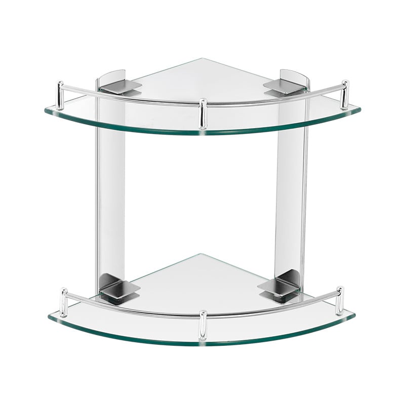 Raft triunghiular de baie din sticlă, montaj pe perete în colț, unic nivel, finisaj lucios, încărcare 1–5 kg