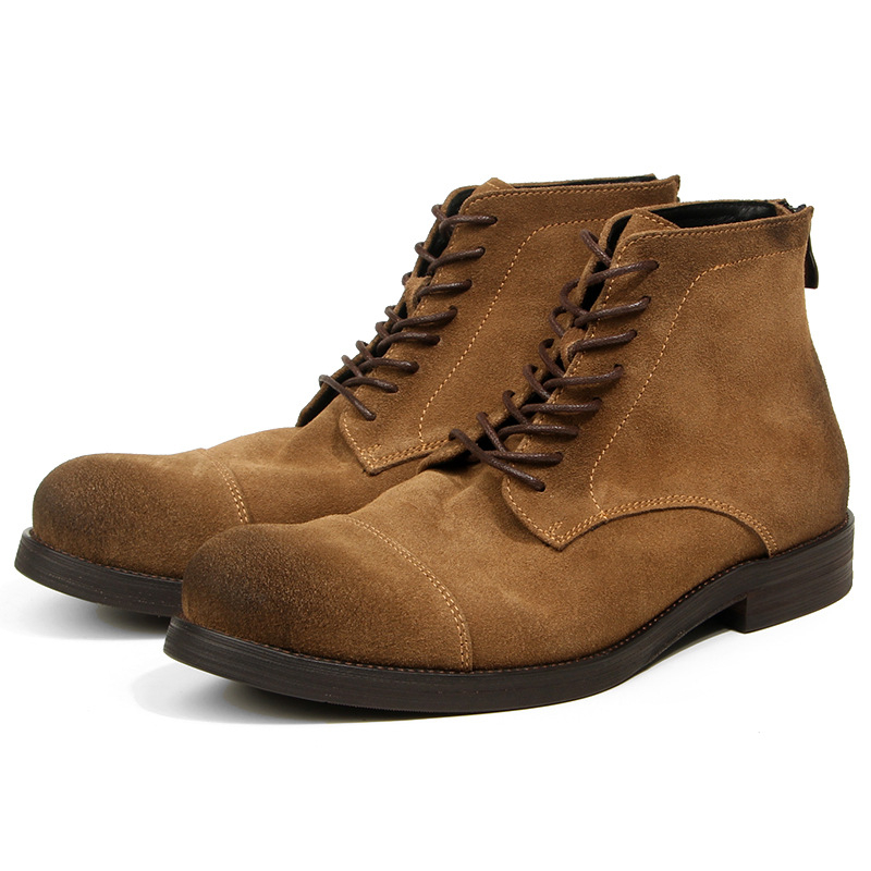 Μποτάκια εργασίας - Γνήσιο δέρμα, ρετρό στυλ, με ψηλό ύψος και φερμουάρ, αντρικά, 18–40 ετών