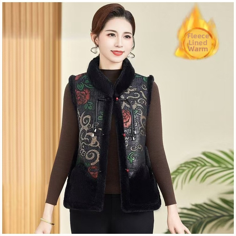 Vesta-cardigan cu căptușeală de fleece pentru iarnă, guler înalt, model geometric, material poliester 70–80%