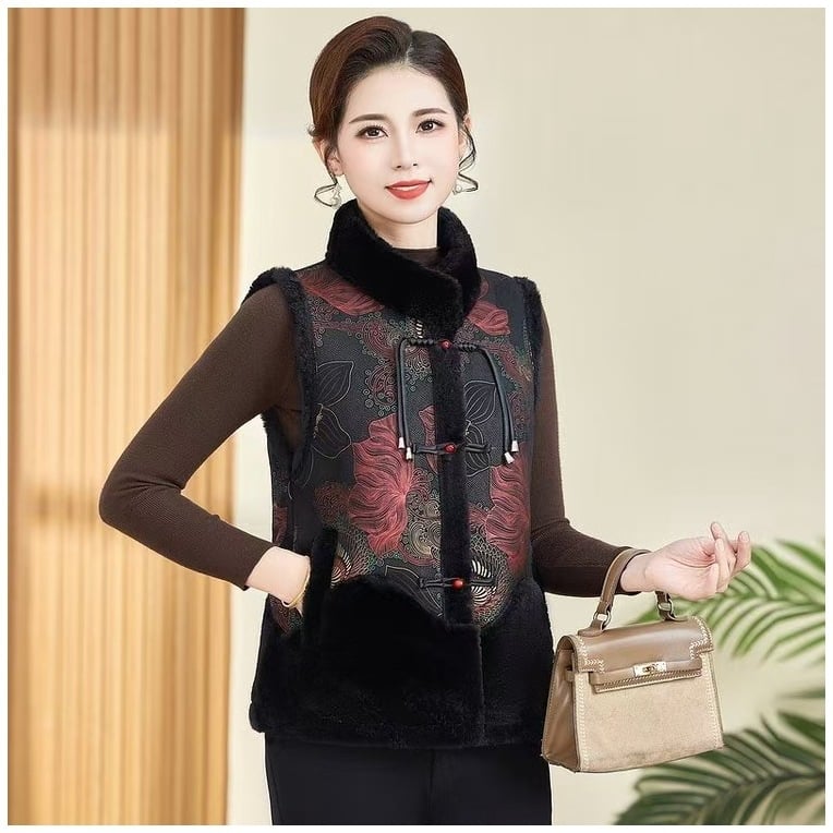 Vesta-cardigan cu căptușeală de fleece pentru iarnă, guler înalt, model geometric, material poliester 70–80%