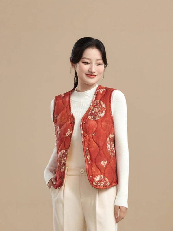 Vesta din catifea termo pentru femei, decolteu în V, toamnă-iarna, imprimeu cu plante și flori, poliester