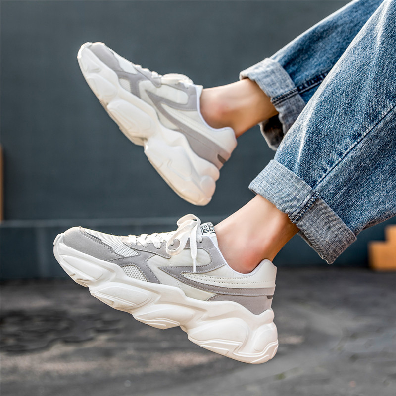 Férfi dad sneakers, lélegző hálós bélés, előre fűződés, gumitalp, alacsony szárú