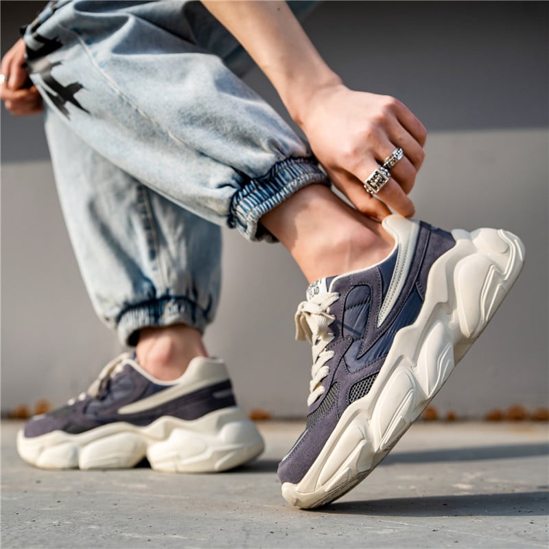 Férfi dad sneakers, lélegző hálós bélés, előre fűződés, gumitalp, alacsony szárú