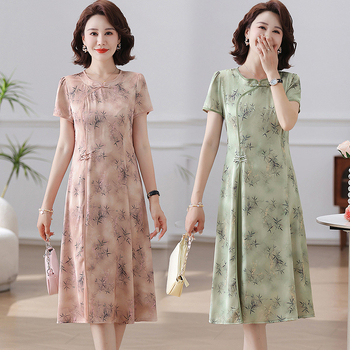 Elegantna ljetna haljina inspirirana kineskim stilom cheongsam, srednja duljina, poliester tkanina, diskasti kopča