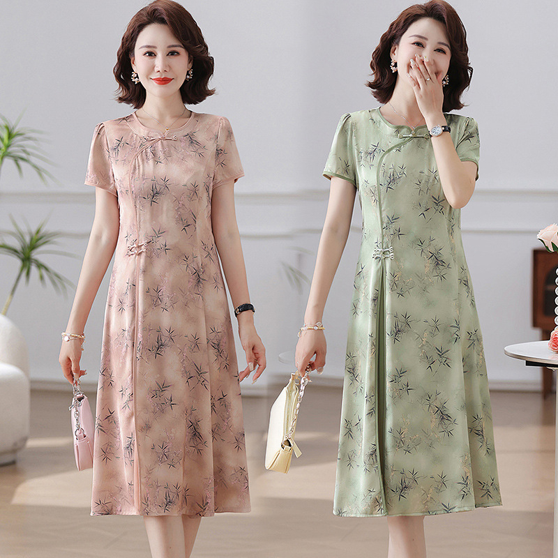 Elegantna ljetna haljina inspirirana kineskim stilom cheongsam, srednja duljina, poliester tkanina, diskasti kopča