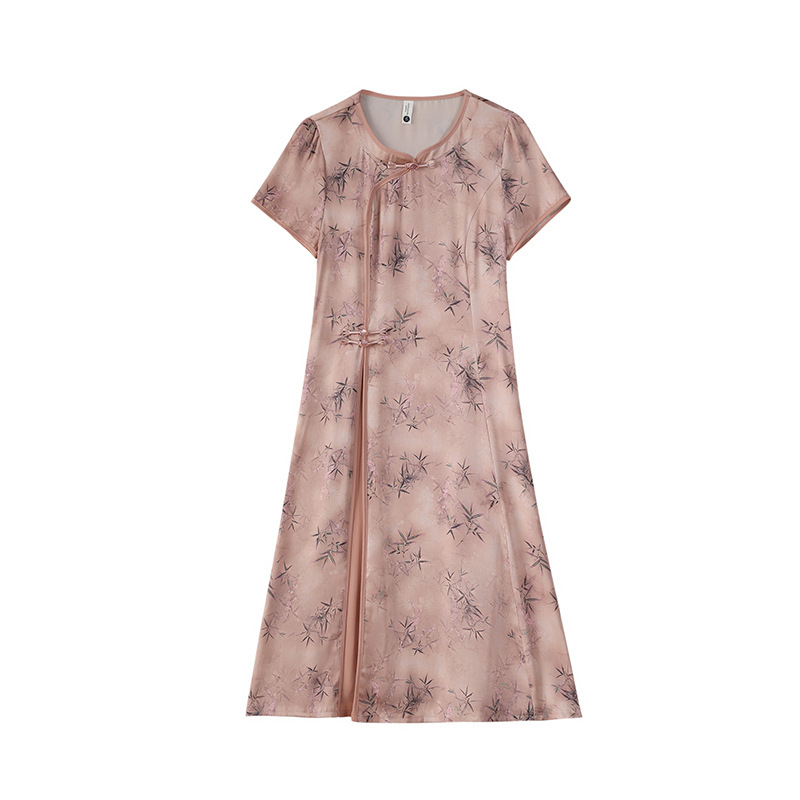 Elegantna ljetna haljina inspirirana kineskim stilom cheongsam, srednja duljina, poliester tkanina, diskasti kopča
