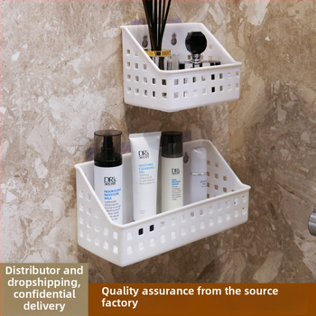 Raft de depozitare pentru baie montat pe perete cu ventuză, fără găuri, 1 nivel, din plastic, capacitate 10 kg