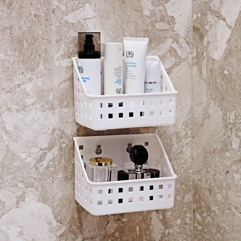 Raft de depozitare pentru baie montat pe perete cu ventuză, fără găuri, 1 nivel, din plastic, capacitate 10 kg