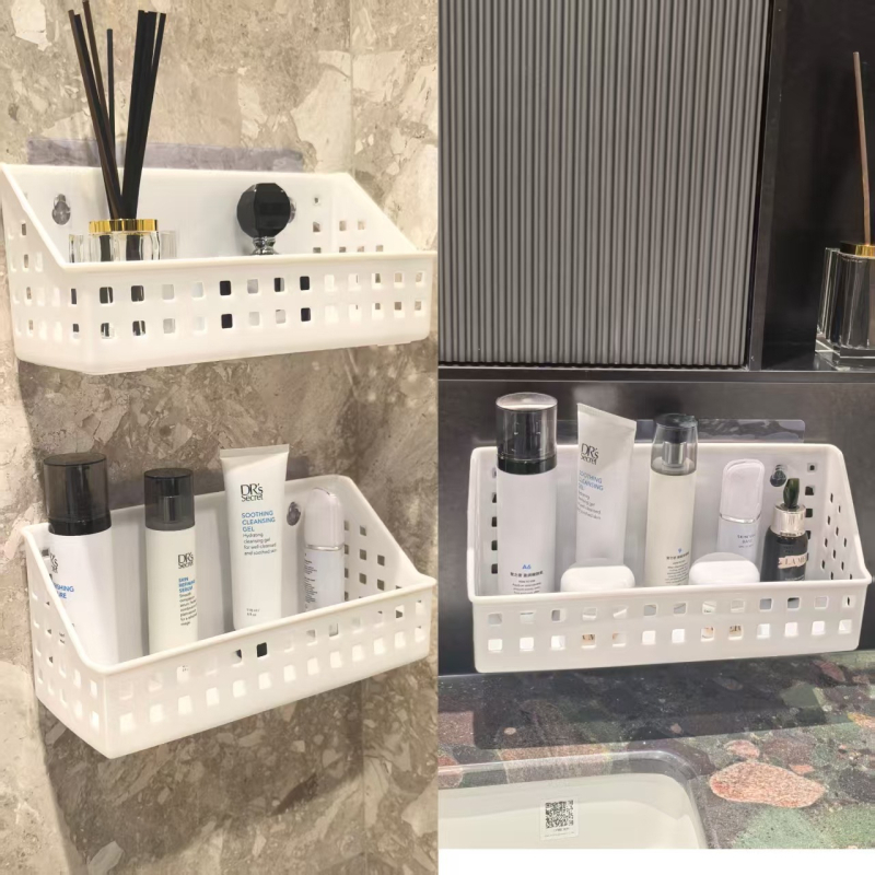 Raft de depozitare pentru baie montat pe perete cu ventuză, fără găuri, 1 nivel, din plastic, capacitate 10 kg