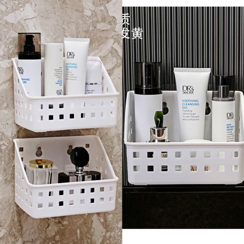 Raft de depozitare pentru baie montat pe perete cu ventuză, fără găuri, 1 nivel, din plastic, capacitate 10 kg