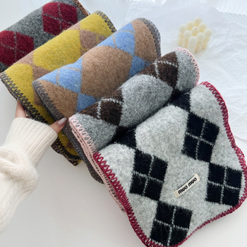 Ženski šal s korejskim retro quilted plaid uzorkom, od vune i smjese, warp-knit pletenje, zimska toplina, svestran stil
