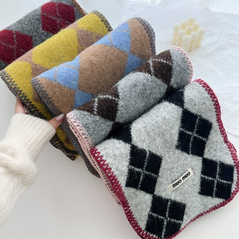 Ženski šal s korejskim retro quilted plaid uzorkom, od vune i smjese, warp-knit pletenje, zimska toplina, svestran stil