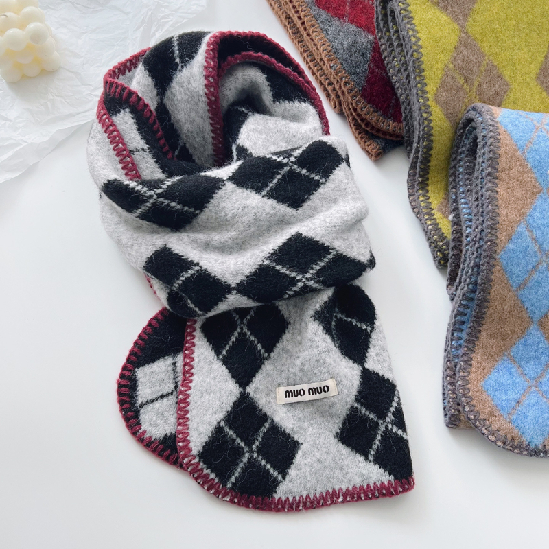 Ženski šal s korejskim retro quilted plaid uzorkom, od vune i smjese, warp-knit pletenje, zimska toplina, svestran stil