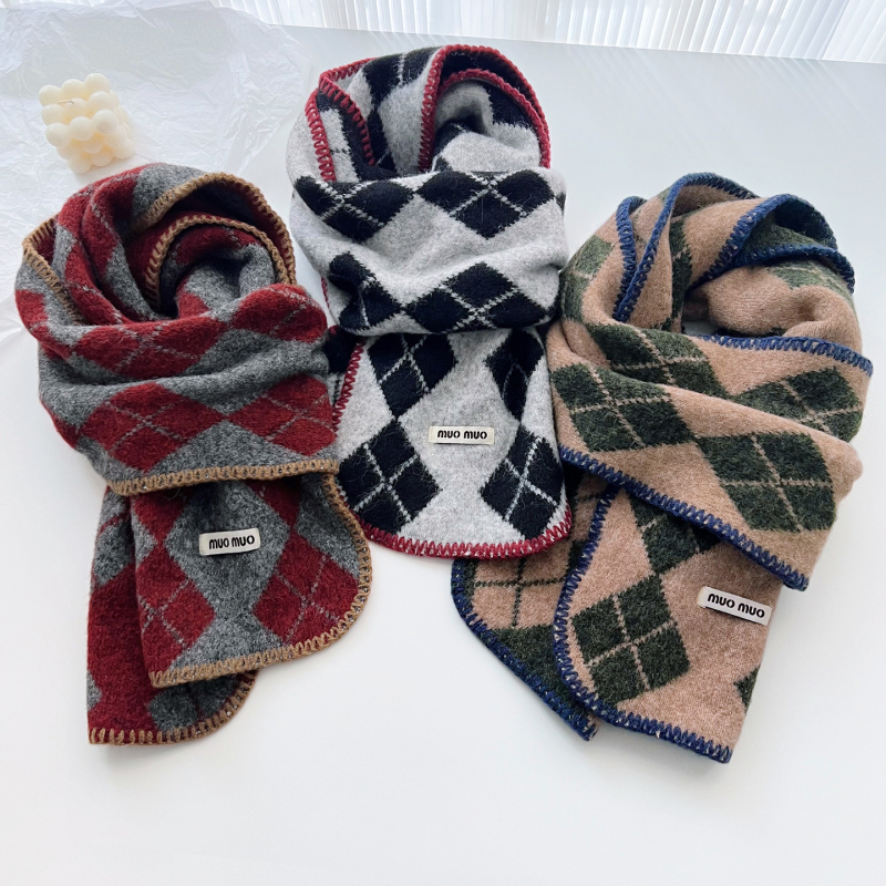 Ženski šal s korejskim retro quilted plaid uzorkom, od vune i smjese, warp-knit pletenje, zimska toplina, svestran stil