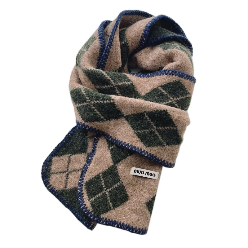 Ženski šal s korejskim retro quilted plaid uzorkom, od vune i smjese, warp-knit pletenje, zimska toplina, svestran stil