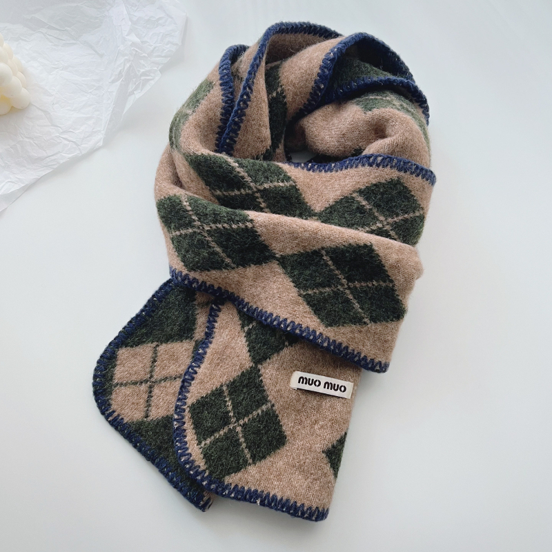 Ženski šal s korejskim retro quilted plaid uzorkom, od vune i smjese, warp-knit pletenje, zimska toplina, svestran stil