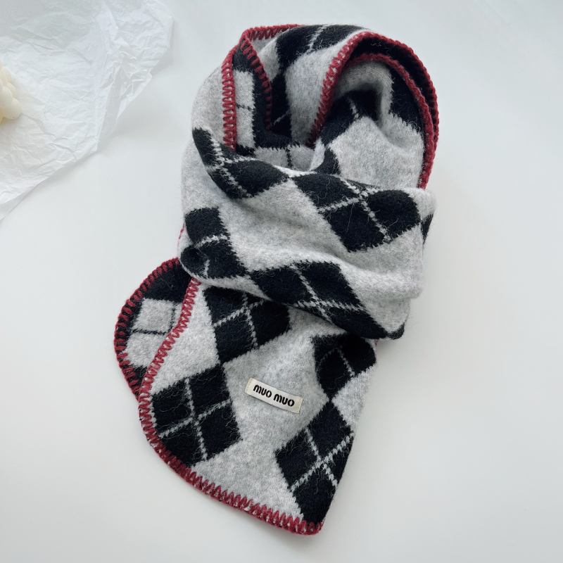 Ženski šal s korejskim retro quilted plaid uzorkom, od vune i smjese, warp-knit pletenje, zimska toplina, svestran stil