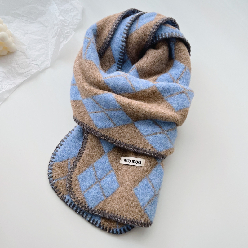 Ženski šal s korejskim retro quilted plaid uzorkom, od vune i smjese, warp-knit pletenje, zimska toplina, svestran stil
