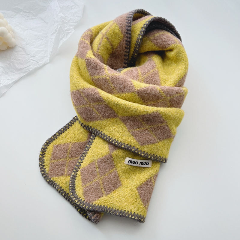 Ženski šal s korejskim retro quilted plaid uzorkom, od vune i smjese, warp-knit pletenje, zimska toplina, svestran stil