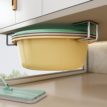 Raft suspendat din oțel inoxidabil pentru baie cu cârlige sub chiuvetă, finisaj șlefuit, 1 nivel, sarcină 1 kg