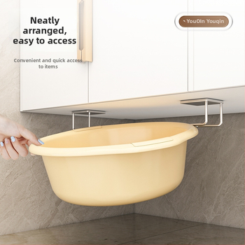 Raft suspendat din oțel inoxidabil pentru baie cu cârlige sub chiuvetă, finisaj șlefuit, 1 nivel, sarcină 1 kg