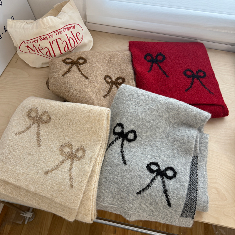 Шал от вълнена смес с панделка, права тъкан, топъл зимен аксесоар, колекция 2025