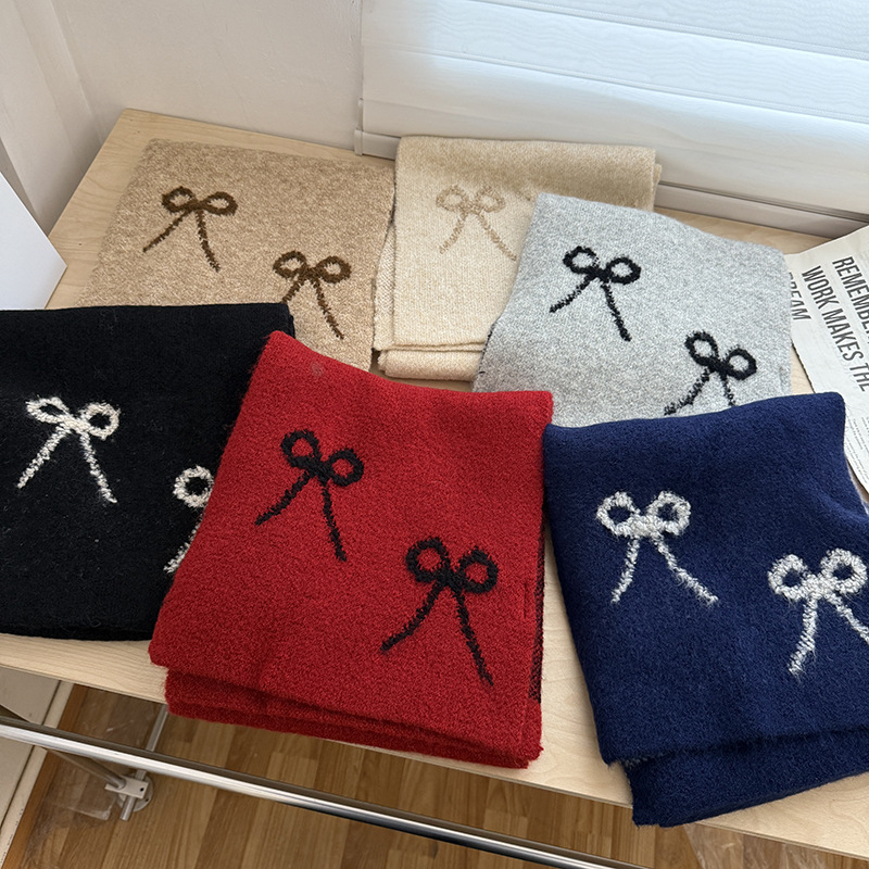 Шал от вълнена смес с панделка, права тъкан, топъл зимен аксесоар, колекция 2025