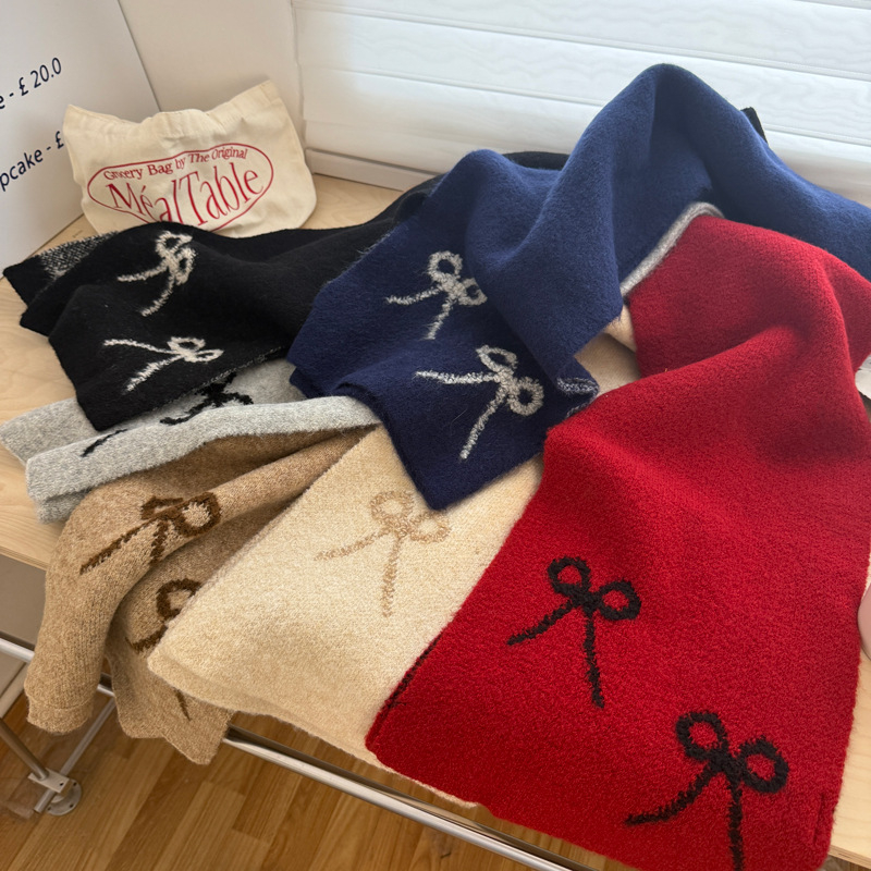 Шал от вълнена смес с панделка, права тъкан, топъл зимен аксесоар, колекция 2025