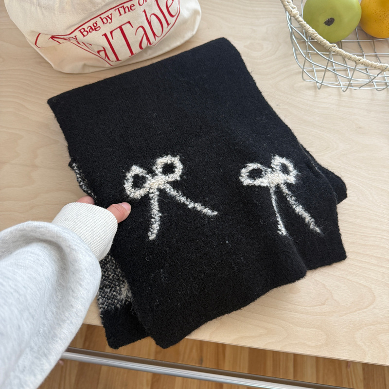 Шал от вълнена смес с панделка, права тъкан, топъл зимен аксесоар, колекция 2025