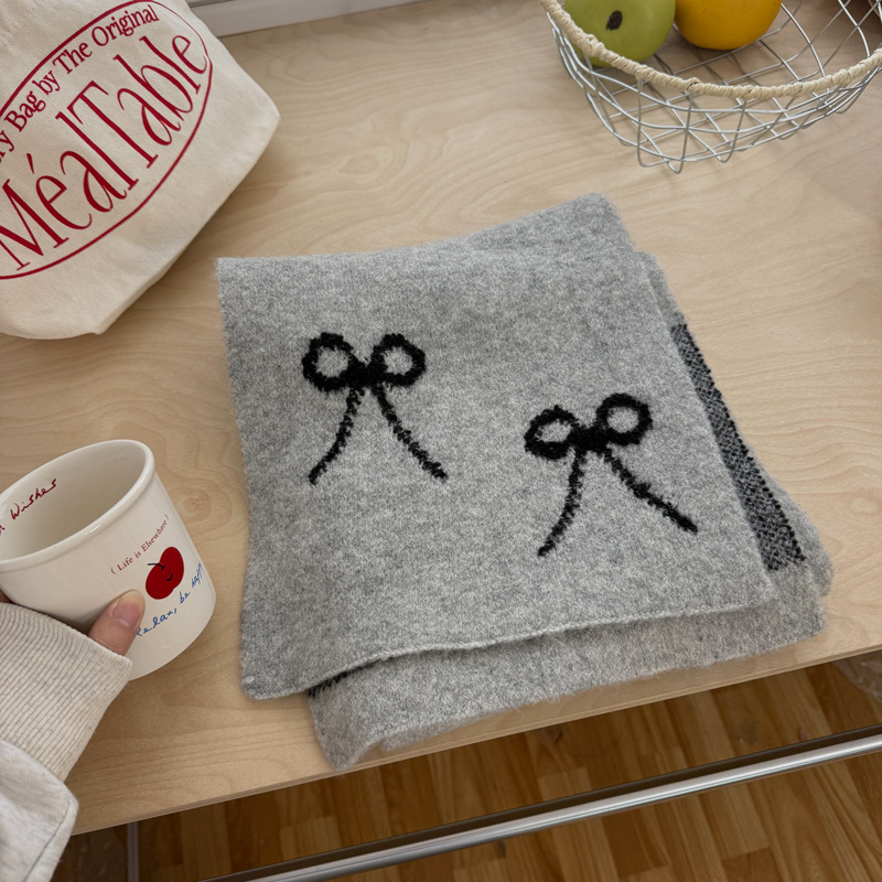 Шал от вълнена смес с панделка, права тъкан, топъл зимен аксесоар, колекция 2025