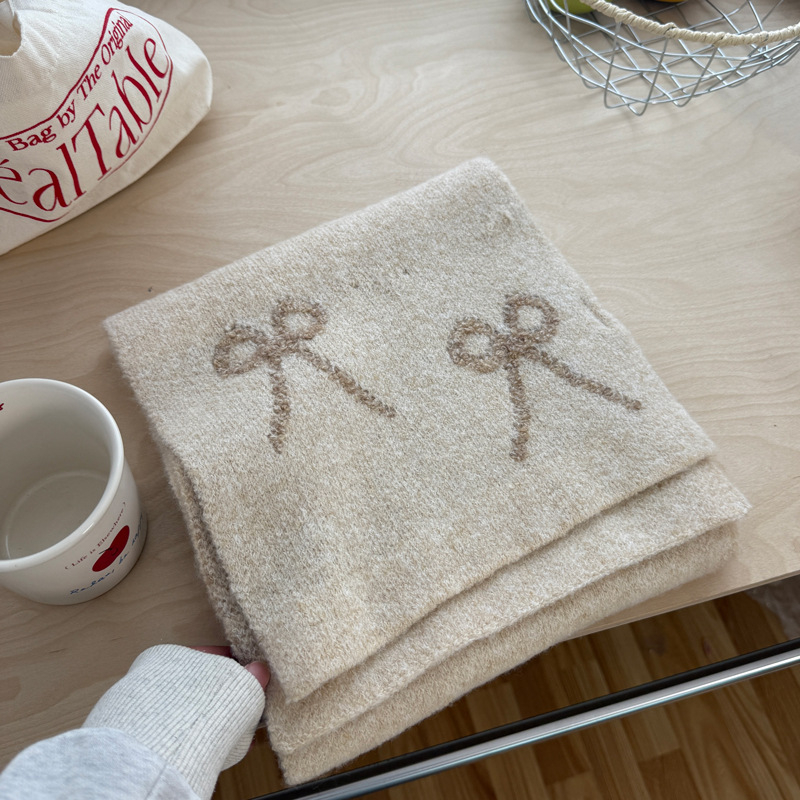 Шал от вълнена смес с панделка, права тъкан, топъл зимен аксесоар, колекция 2025