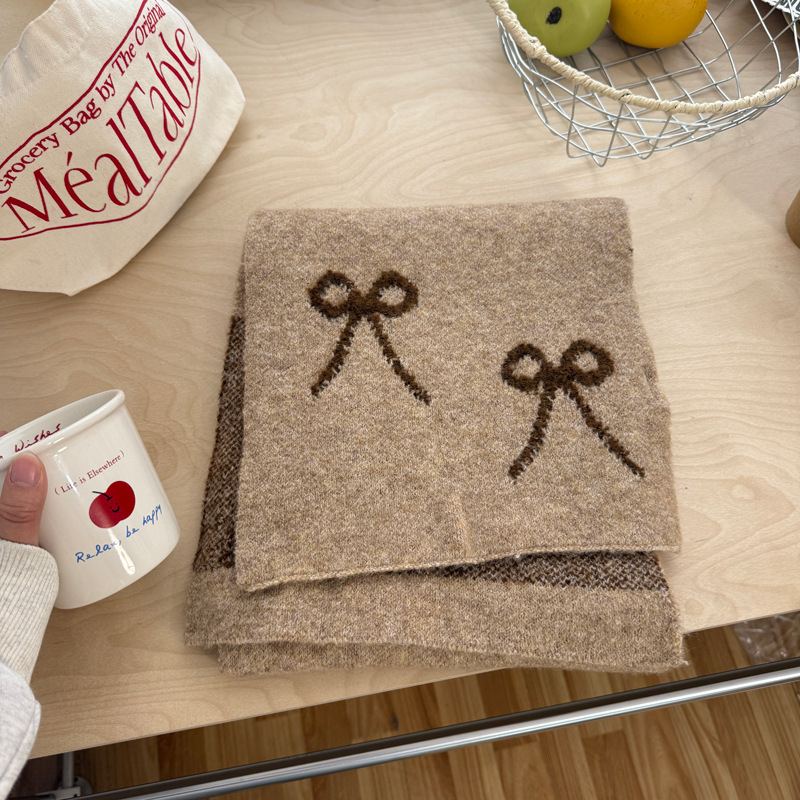 Шал от вълнена смес с панделка, права тъкан, топъл зимен аксесоар, колекция 2025