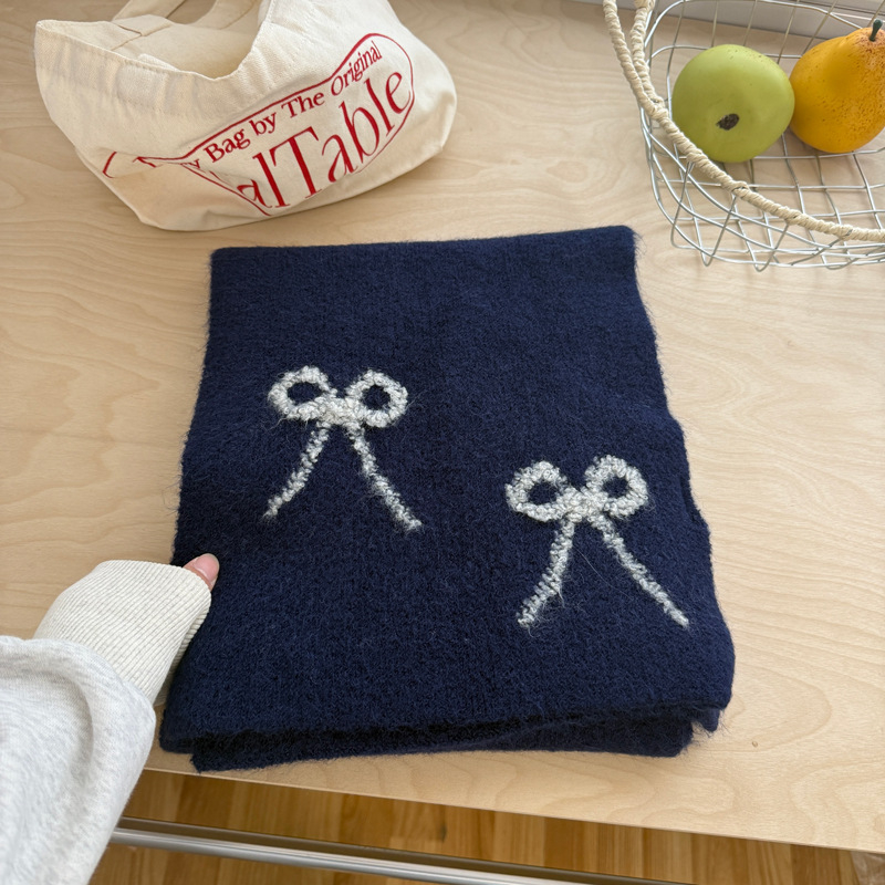 Шал от вълнена смес с панделка, права тъкан, топъл зимен аксесоар, колекция 2025