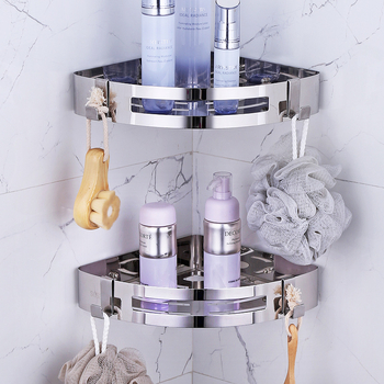 Raft de colț pentru baie, oțel inoxidabil, finisaj lucios, 2 etaje, modelul 750, capacitate de încărcare 10