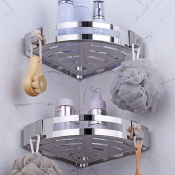 Raft de colț pentru baie, oțel inoxidabil, finisaj lucios, 2 etaje, modelul 750, capacitate de încărcare 10