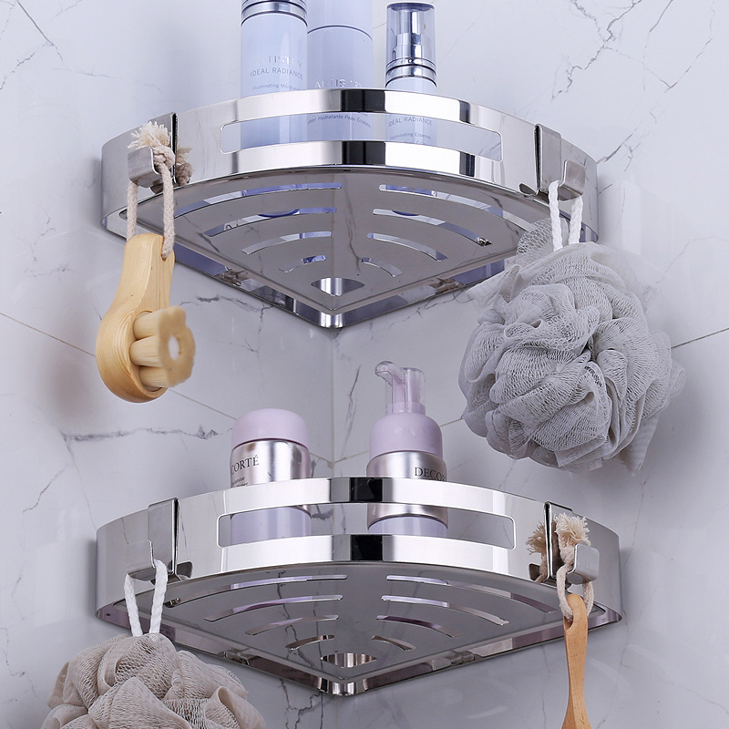 Raft de colț pentru baie, oțel inoxidabil, finisaj lucios, 2 etaje, modelul 750, capacitate de încărcare 10